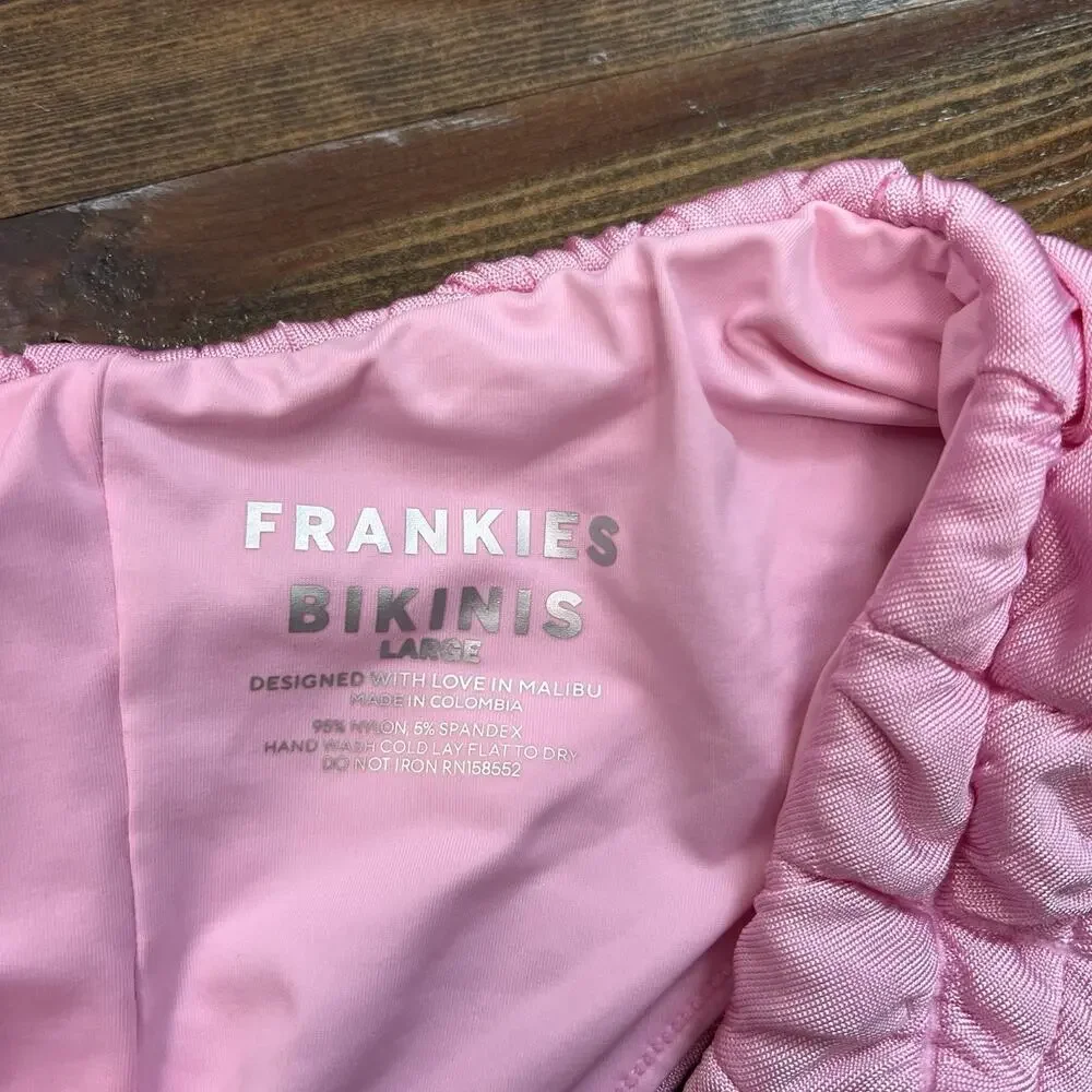 NWT Frankie’s Bikinis Waco Puff Top & Katarina Bottom Large Baby Pink Bikini